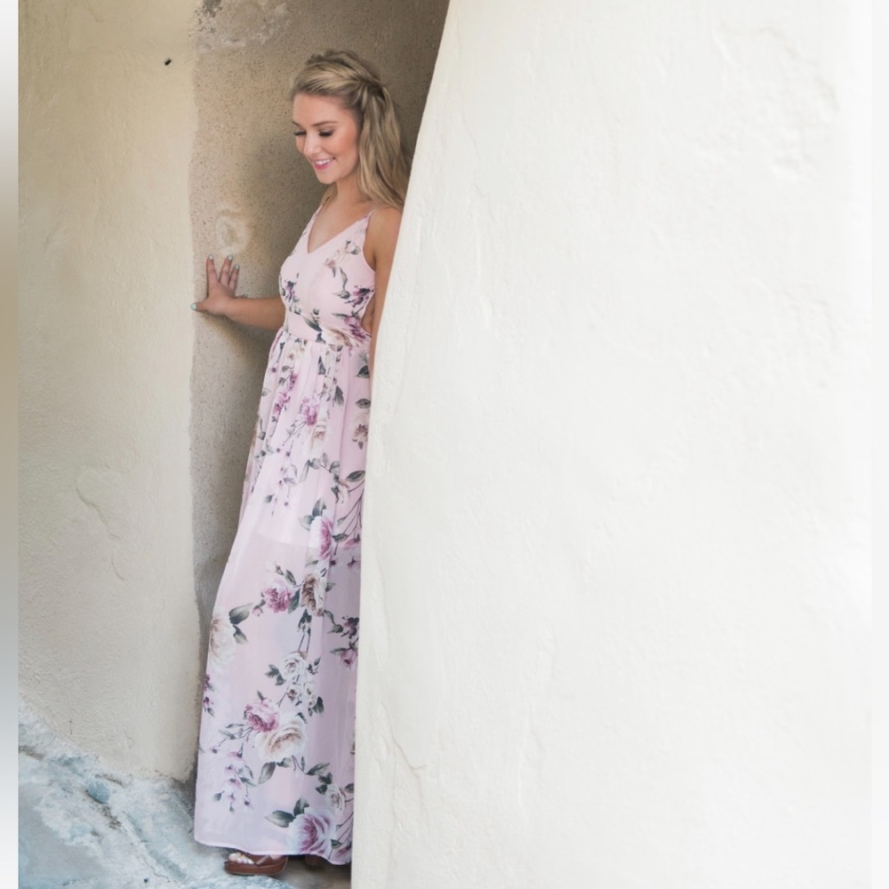 Pink floral maxi dress